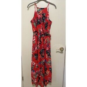 Scobe Coral Multicolor Floral Tropical Faux Wrap Midi Dress Women's Size M Hi-Lo